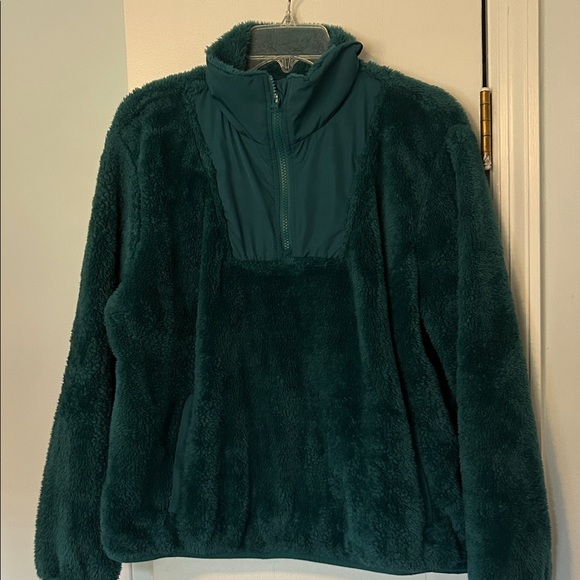 Lands' End Forest Green Teddy 1/4 Zip Pullover - Picture 1 of 5